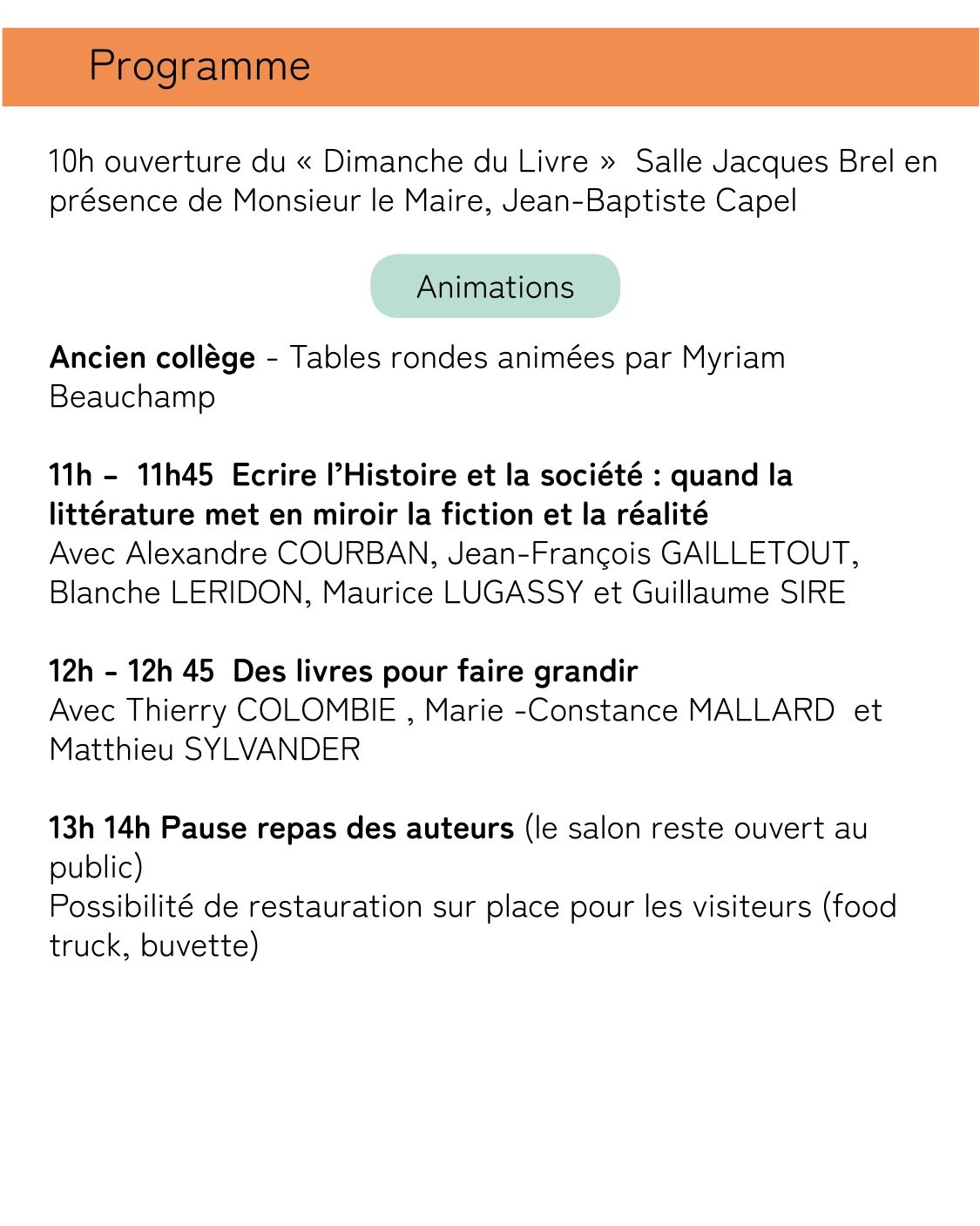 Salon du livre du 16/11/2025 - Programme 1